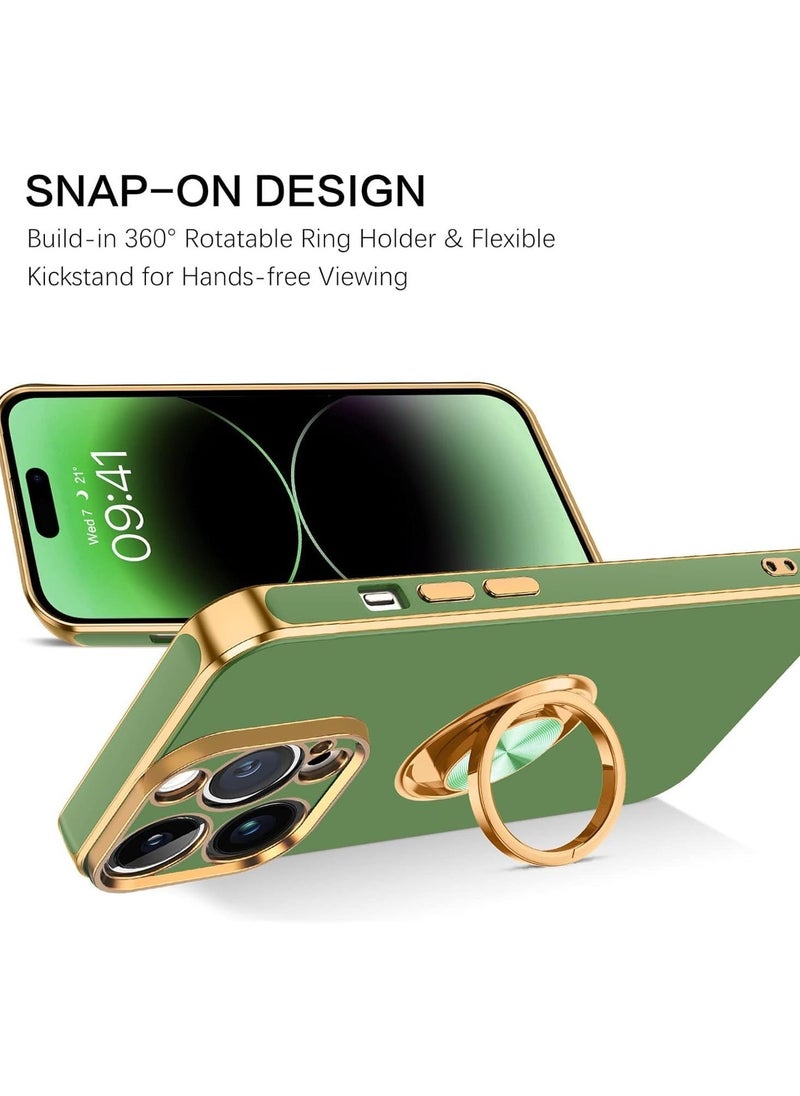 Raxoom iPhone 15 Pro Max Soft Silicon Shockproof Luxury Gold Lining Case Rotatable Magnetic Ring Holder Kickstand Cover Full Camera Protection for iPhone 15 Pro Max (iPhone 15 Pro Max, Matcha Green) - Image 4