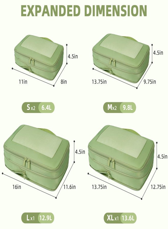BAGAIL 4 Set/6 Set/8 Set Compression Packing Cubes Travel Accessories Expandable Packing Organizers(MatchaGreen SquareMesh 6 Set) - Image 2
