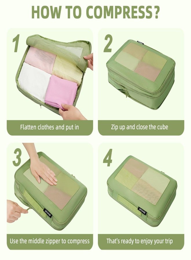 BAGAIL 4 Set/6 Set/8 Set Compression Packing Cubes Travel Accessories Expandable Packing Organizers(MatchaGreen SquareMesh 6 Set) - Image 4