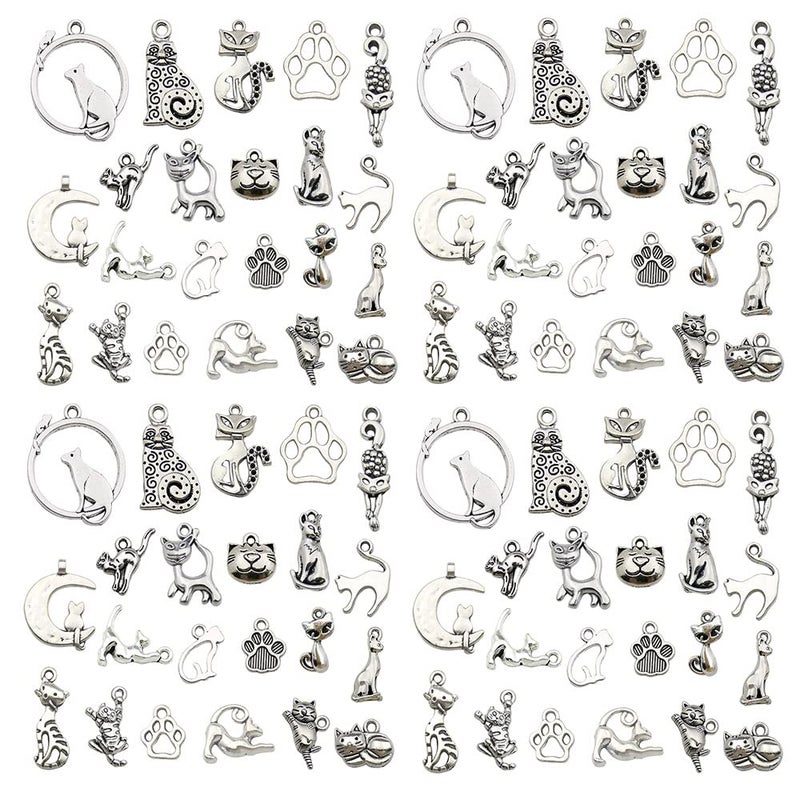 WOCRAFT 120pcs Antique Silver Cat Charm for Jewelry Making Alloy Cat Charms for DIY Crafts (SN015) - Image 1