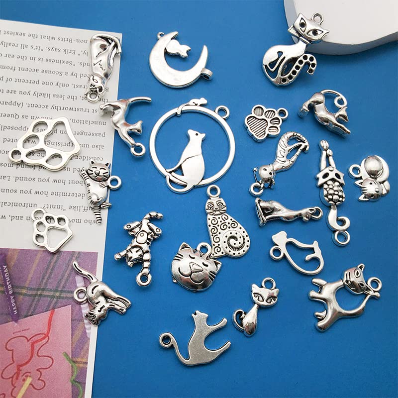 WOCRAFT 120pcs Antique Silver Cat Charm for Jewelry Making Alloy Cat Charms for DIY Crafts (SN015) - Image 4