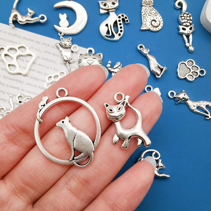 WOCRAFT 120pcs Antique Silver Cat Charm for Jewelry Making Alloy Cat Charms for DIY Crafts (SN015) - Image 5