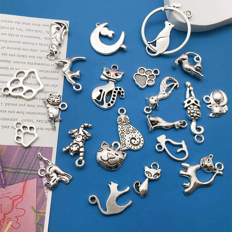 WOCRAFT 120pcs Antique Silver Cat Charm for Jewelry Making Alloy Cat Charms for DIY Crafts (SN015) - Image 3
