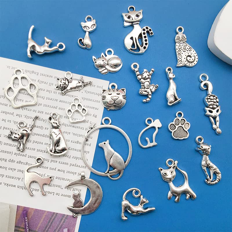 WOCRAFT 120pcs Antique Silver Cat Charm for Jewelry Making Alloy Cat Charms for DIY Crafts (SN015) - Image 2