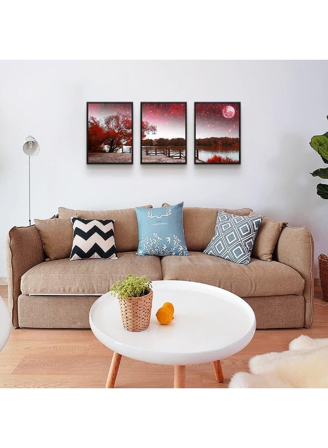 TTHYUEWS Black Framed Wall Art For Living Room Wall Decoration For Bedroom Red Tree Scenery Wall Pictures Office Wall Decor Abstract Wall Paintings Modern Home Decor Set of 3 Piece Framed Art Prints 12"X16" - Image 3
