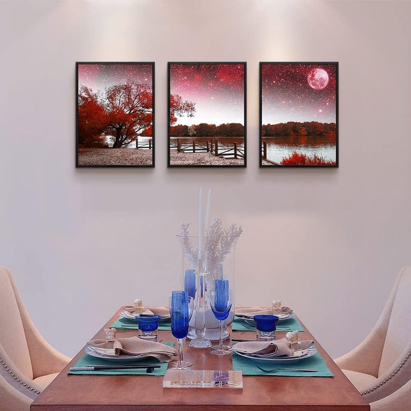 TTHYUEWS Black Framed Wall Art For Living Room Wall Decoration For Bedroom Red Tree Scenery Wall Pictures Office Wall Decor Abstract Wall Paintings Modern Home Decor Set of 3 Piece Framed Art Prints 12"X16" - Image 5