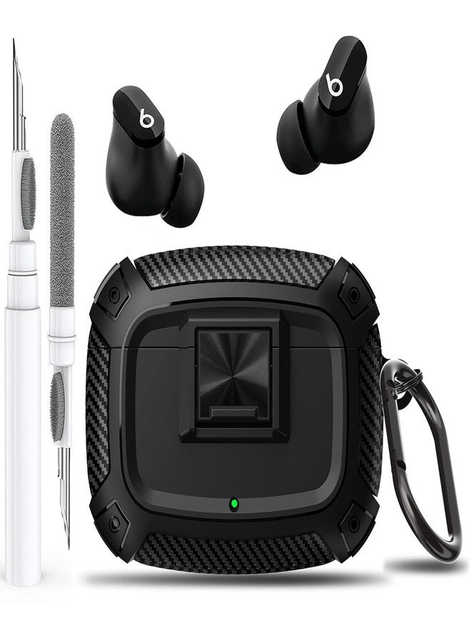 Olytop for Beats Studio Buds/Bud + Case Cover with Lock Clip 2021/2023, Rugged Shockproof Protective Hard Skin with Carabiner&Cleaner Pen Men Women for Beat Studio Buds/Bud Plus Earbuds - Black - Image 1
