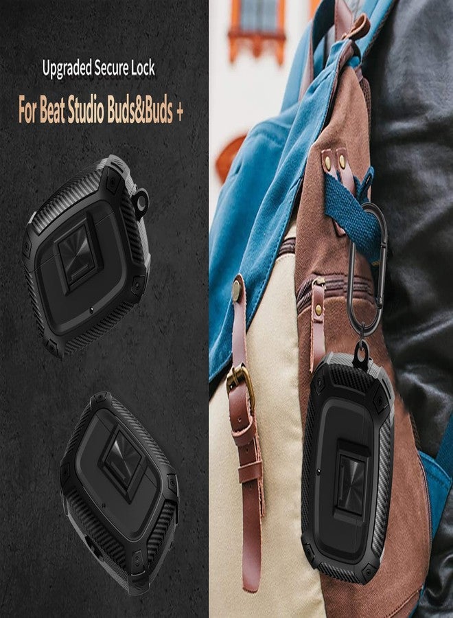 Olytop for Beats Studio Buds/Bud + Case Cover with Lock Clip 2021/2023, Rugged Shockproof Protective Hard Skin with Carabiner&Cleaner Pen Men Women for Beat Studio Buds/Bud Plus Earbuds - Black - Image 5