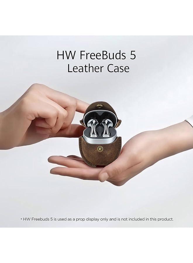 إيروريكس غطاء جلدي Crazy Horse لسماعات Huawei Freebuds 5 اللاسلكية بتقنية البلوتوث، متوافق مع Huawei Freebuds 5Th Generation مع خطاف سلسلة مفاتيح ومشبك معدني بلون القهوة - Image 3