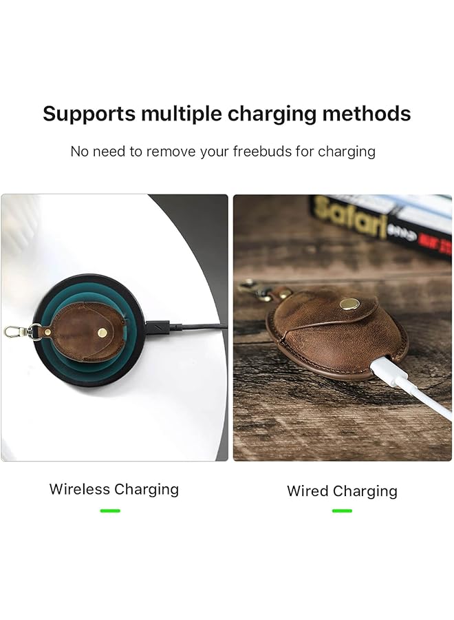 إيروريكس غطاء جلدي Crazy Horse لسماعات Huawei Freebuds 5 اللاسلكية بتقنية البلوتوث، متوافق مع Huawei Freebuds 5Th Generation مع خطاف سلسلة مفاتيح ومشبك معدني بلون القهوة - Image 5