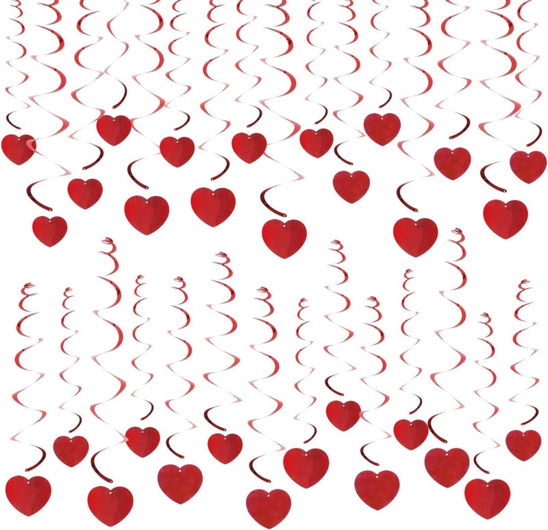 Konsait مجموعة زينة عيد الحب من كونسايت - قلوب حمراء متدلية 30 قطعة زينة رومانسية متدلية لعيد الحب لتزيين المنزل والمكتب والسقف وحفلات الزفاف وحفلات توديع العزوبية والهدايا لها - Image 1