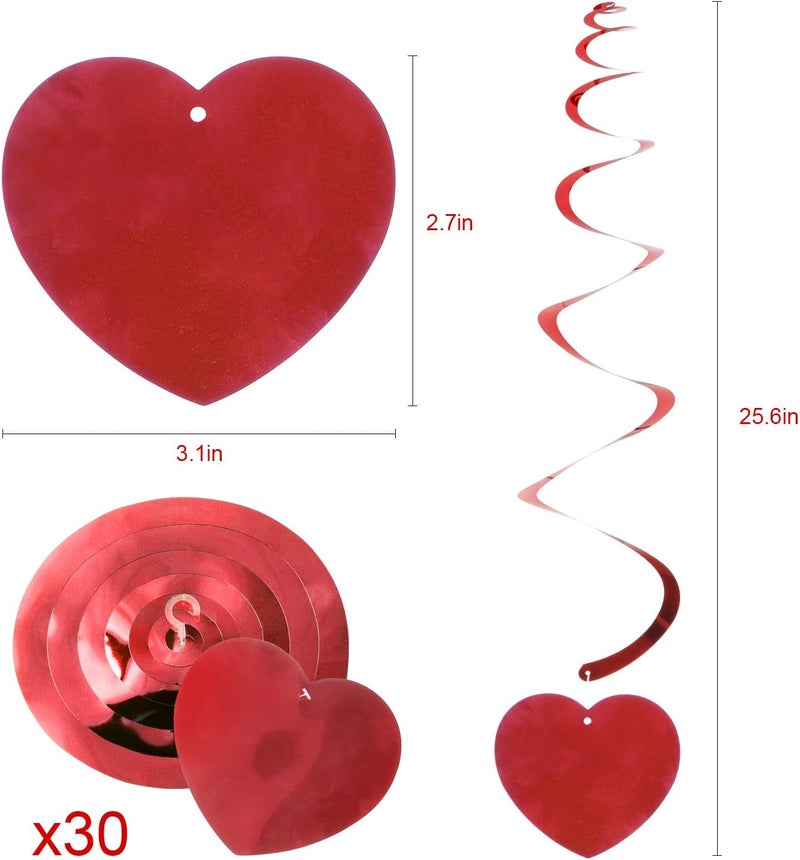Konsait مجموعة زينة عيد الحب من كونسايت - قلوب حمراء متدلية 30 قطعة زينة رومانسية متدلية لعيد الحب لتزيين المنزل والمكتب والسقف وحفلات الزفاف وحفلات توديع العزوبية والهدايا لها - Image 2