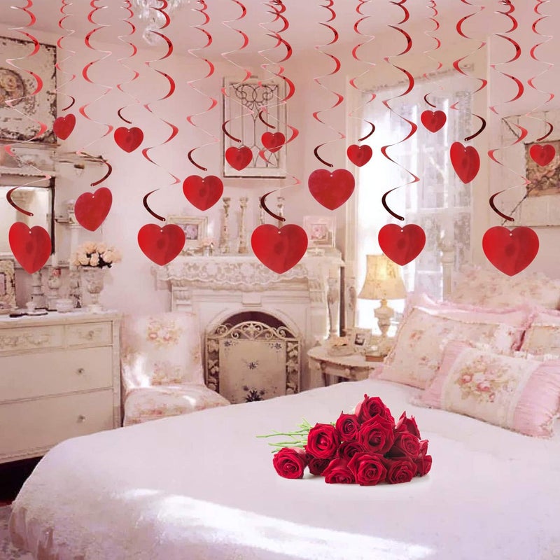 Konsait مجموعة زينة عيد الحب من كونسايت - قلوب حمراء متدلية 30 قطعة زينة رومانسية متدلية لعيد الحب لتزيين المنزل والمكتب والسقف وحفلات الزفاف وحفلات توديع العزوبية والهدايا لها - Image 4