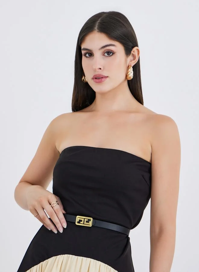Styli Styli Women Color Block Strapless A-Line Maxi Dress with Belt Detail