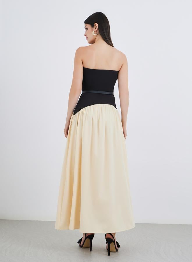 Styli Women Color Block Strapless A-Line Maxi Dress with Belt Detail - Image 5