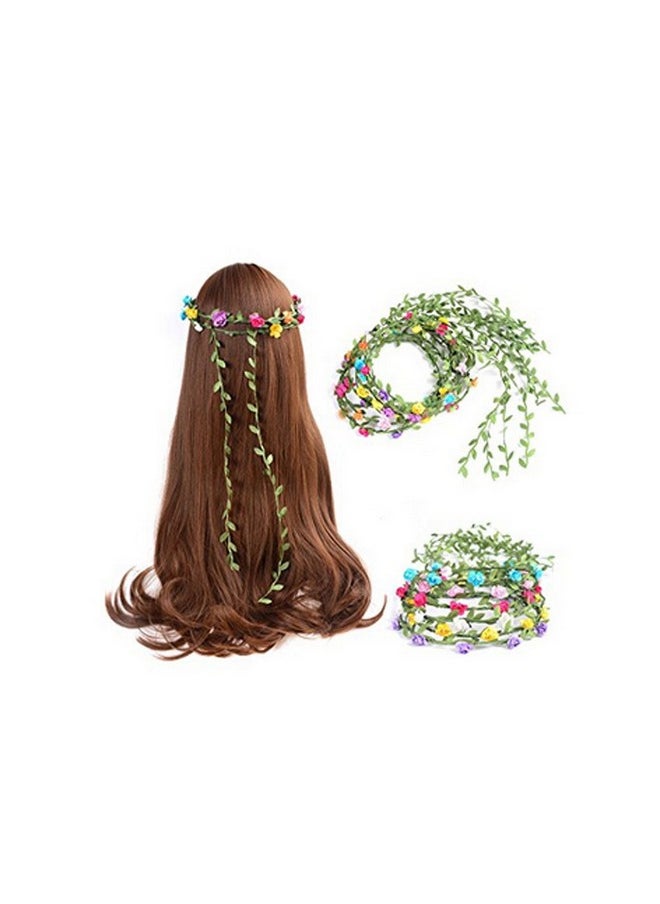 Suoirblss Mixed Color8 Pcs Flower Crown Headband Floral Wreath Garland Hairband Wedding Beach Women Girl Fashion Green Leaves Ribbon Garland Floral Headpiece For Wedding Party Photography  - Image 1