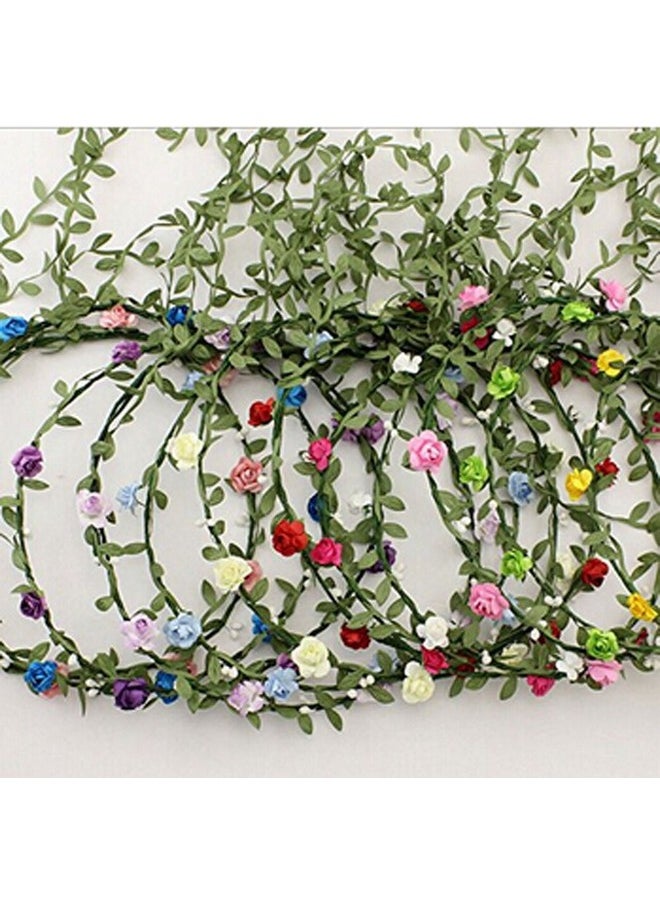 Suoirblss Mixed Color8 Pcs Flower Crown Headband Floral Wreath Garland Hairband Wedding Beach Women Girl Fashion Green Leaves Ribbon Garland Floral Headpiece For Wedding Party Photography  - Image 2