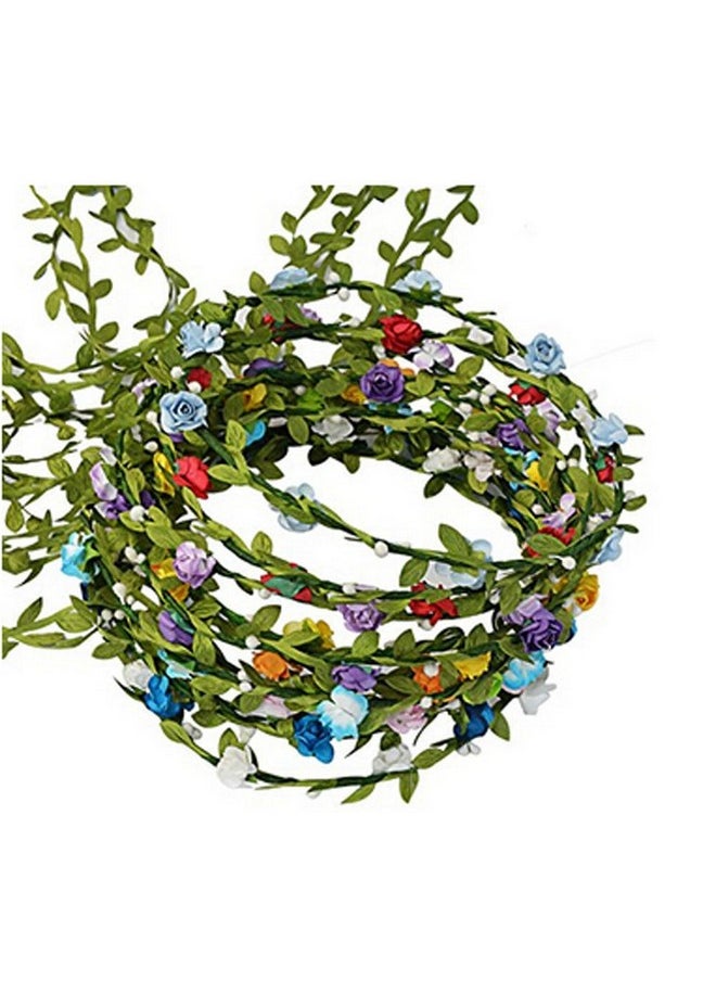 Suoirblss Mixed Color8 Pcs Flower Crown Headband Floral Wreath Garland Hairband Wedding Beach Women Girl Fashion Green Leaves Ribbon Garland Floral Headpiece For Wedding Party Photography  - Image 3