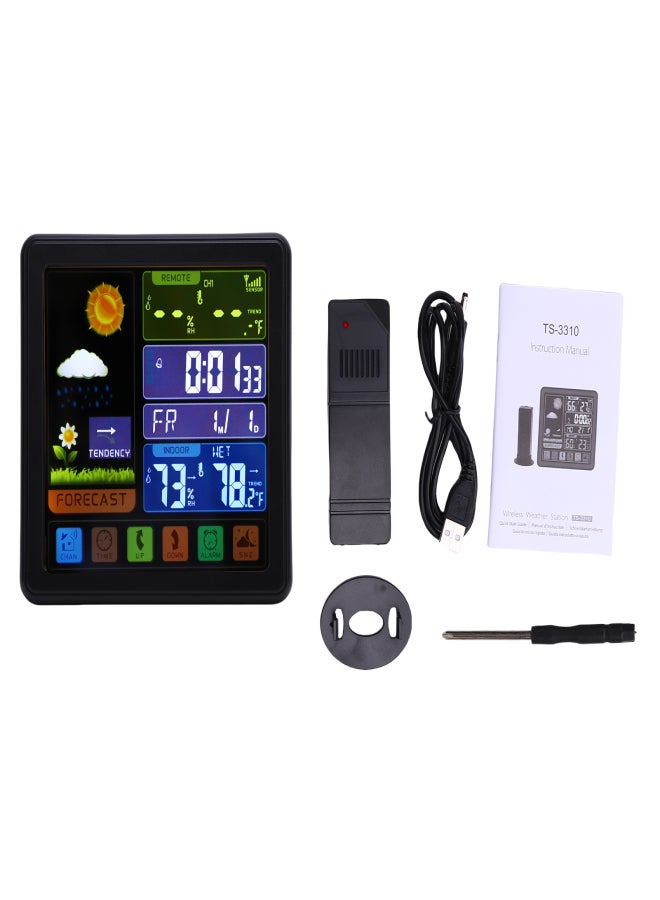 Cordless Weather Station, Color Touchscreen Weather Clock, Indoor Outdoor Thermometer Hygrometer with Remote Sensor, Temperature Humidity Meter, °C/°F Switchable, Alarm Clock, Forecast, Trend Arrows TS-3310-BK Black - Image 1