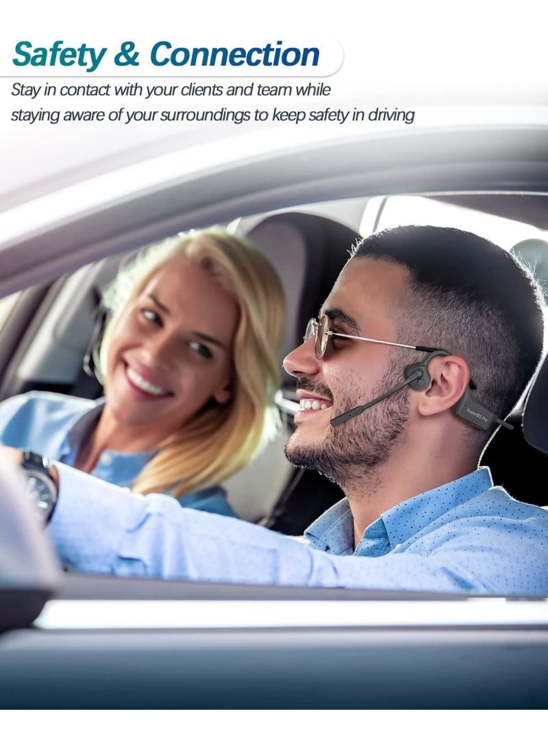 SOLARAE Wireless Bone Conduction Headphones, Open-Ear Bluetooth Earphones with Mic, Bluetooth Headset with Noise-Canceling Boom Microphone, for Drivers Online Meeting Office Home Business Sports(Black) - Image 3