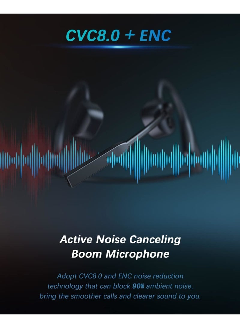 SOLARAE Wireless Bone Conduction Headphones, Open-Ear Bluetooth Earphones with Mic, Bluetooth Headset with Noise-Canceling Boom Microphone, for Drivers Online Meeting Office Home Business Sports(Black) - Image 2