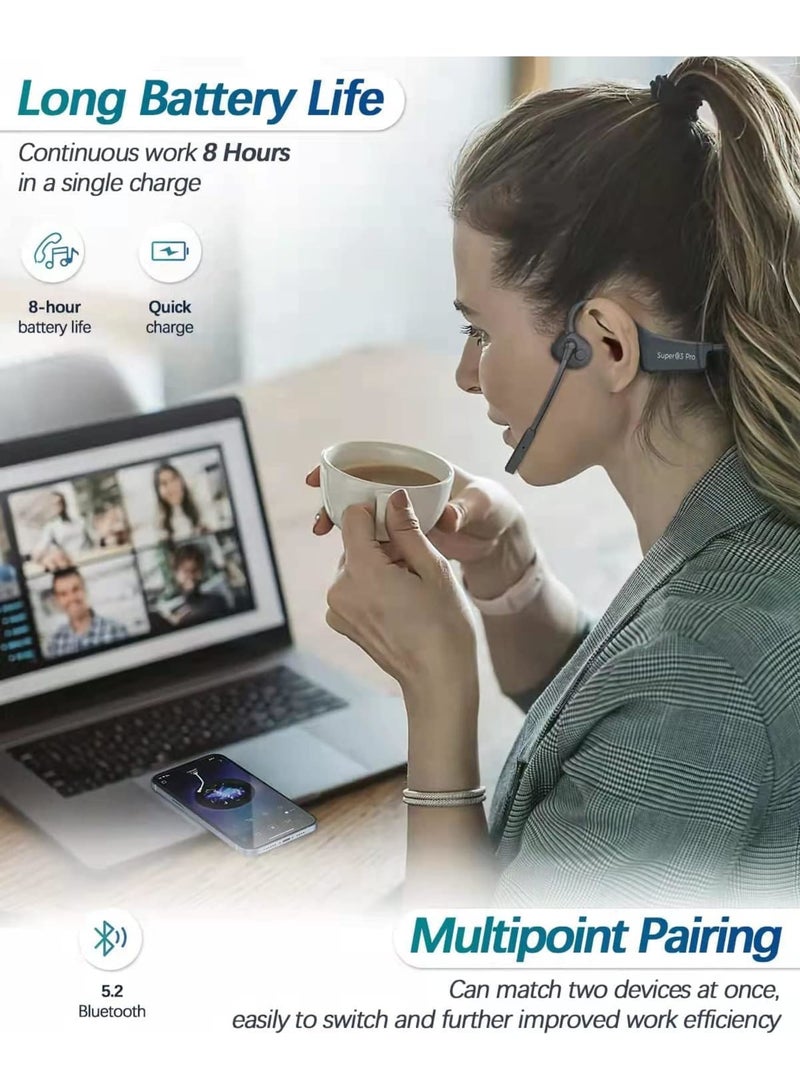 SOLARAE Wireless Bone Conduction Headphones, Open-Ear Bluetooth Earphones with Mic, Bluetooth Headset with Noise-Canceling Boom Microphone, for Drivers Online Meeting Office Home Business Sports(Black) - Image 4