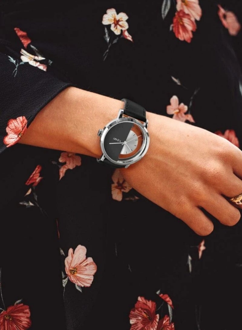 TOMI A unisex wrist watch with black leather strap for men and women from TOMI, the watch face size is 40 mm and the thickness is 9 mm - Image 4