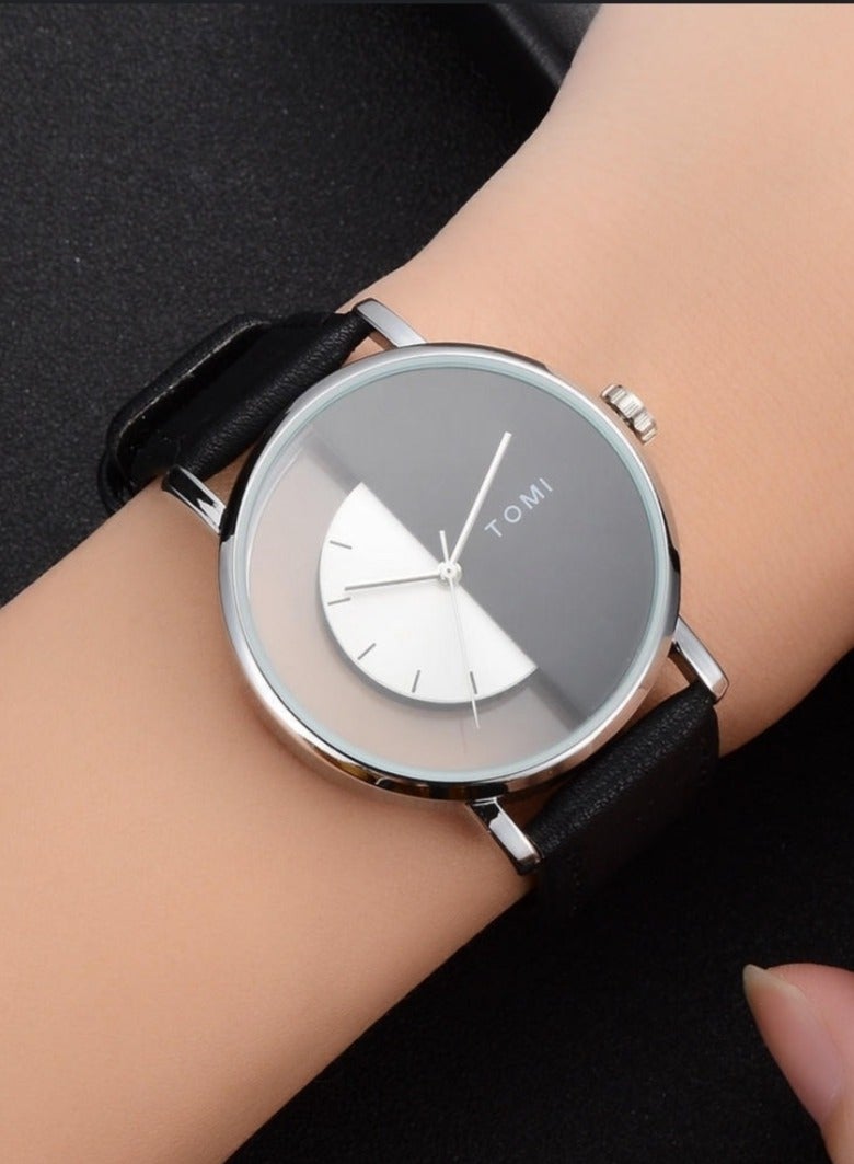 TOMI A unisex wrist watch with black leather strap for men and women from TOMI, the watch face size is 40 mm and the thickness is 9 mm - Image 5