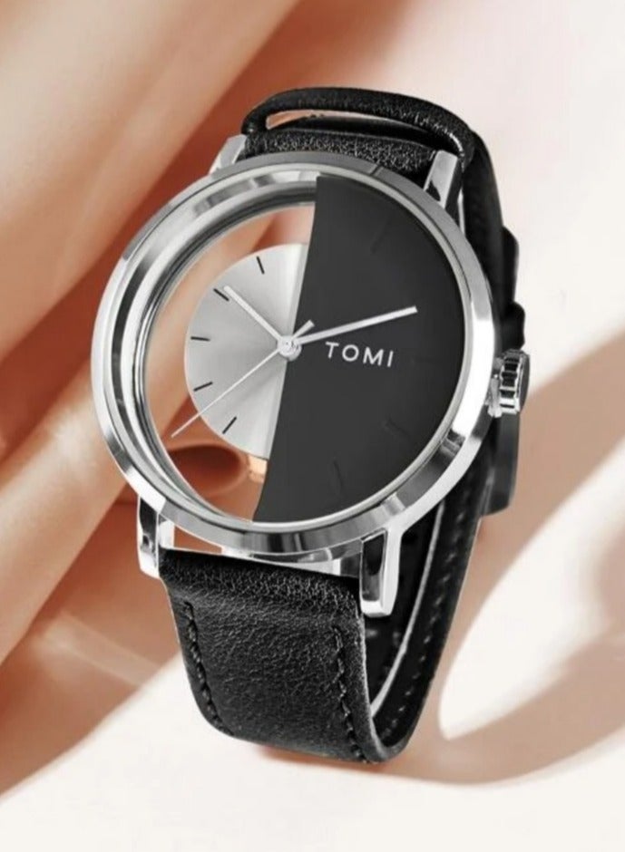 TOMI A unisex wrist watch with black leather strap for men and women from TOMI, the watch face size is 40 mm and the thickness is 9 mm - Image 2