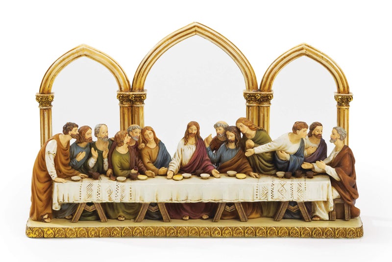 Roman 12 Last Supper Decorative Statue with Arched Detail Religious Home Accent for Tabletop or Shelf Display