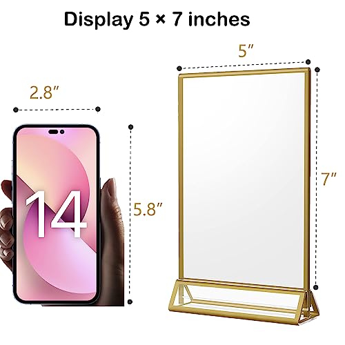 rogeramz 5x7 Table Number Holders Gold Picture Frames Clear Acrylic Sign Holder Double Sided Table Menu Stands for Wedding Numbers Frames, Photos and Art Display - Image 2