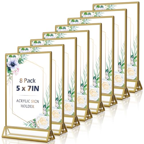 rogeramz 5x7 Table Number Holders Gold Picture Frames Clear Acrylic Sign Holder Double Sided Table Menu Stands for Wedding Numbers Frames, Photos and Art Display - Image 1