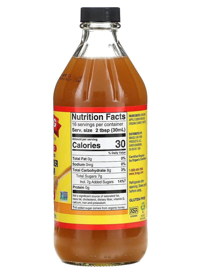 Bragg, Organic Apple Cider Vinegar With The 'Mother', Honey, 16 fl oz (473 ml) - Image 2