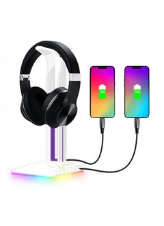 Flash Hawk RGB Desktop Gaming Headset Stand with 2 USB Ports White  - Image 1