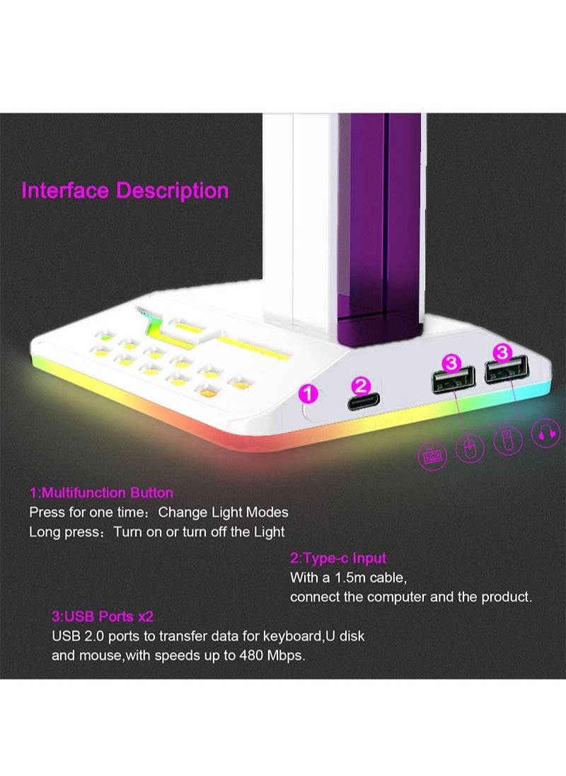 Flash Hawk RGB Desktop Gaming Headset Stand with 2 USB Ports White  - Image 3
