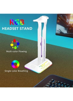 Flash Hawk RGB Desktop Gaming Headset Stand with 2 USB Ports White  - Image 2