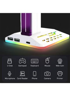 Flash Hawk RGB Desktop Gaming Headset Stand with 2 USB Ports White  - Image 5