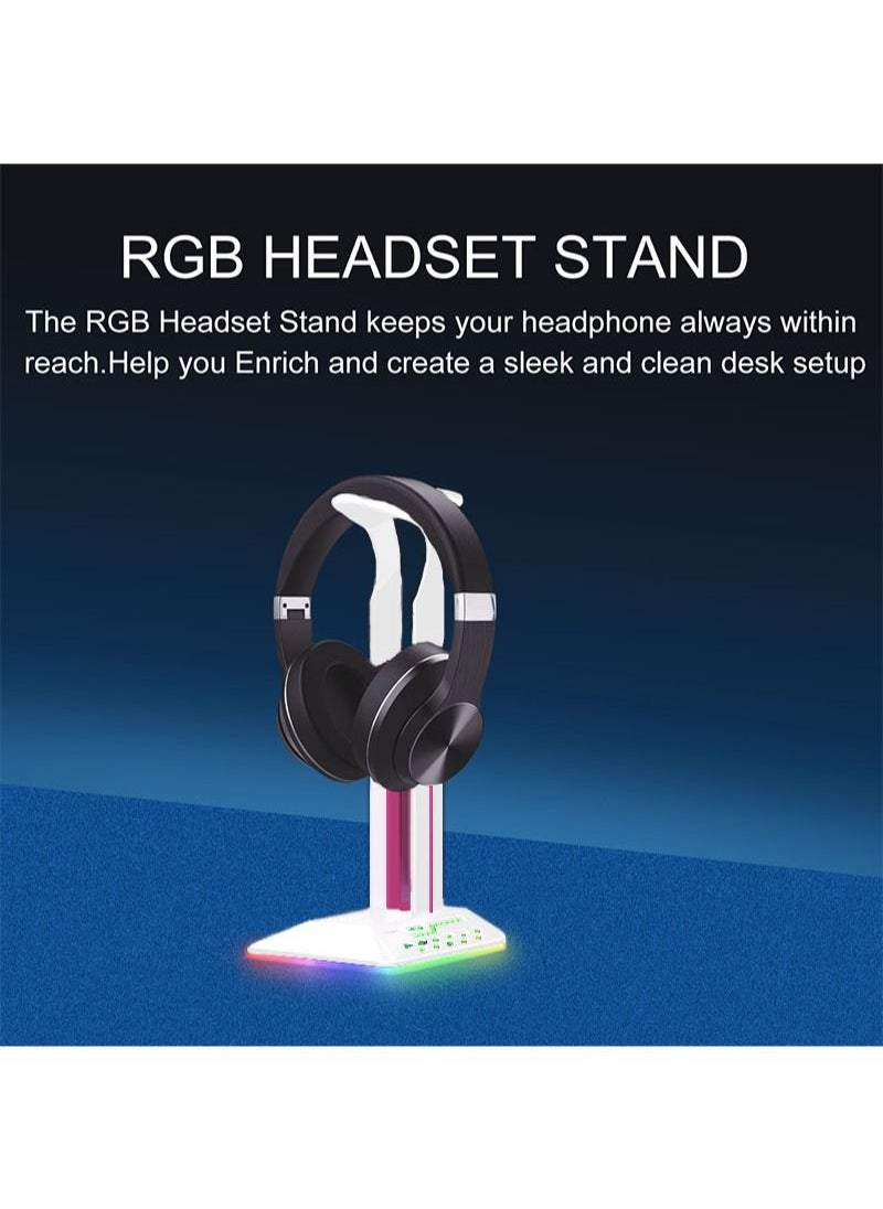 Flash Hawk RGB Desktop Gaming Headset Stand with 2 USB Ports White  - Image 4