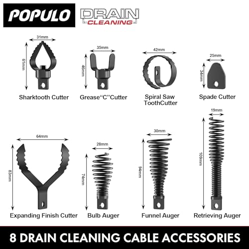 POPULO 8-Piece Drain Snake Drill Attachment - Tackle Any Clog with Precision,Commonly Used in POPULO 50FT-100FT AC Drain Cleaning Machine,Suitable for 5/16-inch to 3/4-inch Drain Snake Cable - Image 2