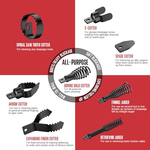 POPULO 8-Piece Drain Snake Drill Attachment - Tackle Any Clog with Precision,Commonly Used in POPULO 50FT-100FT AC Drain Cleaning Machine,Suitable for 5/16-inch to 3/4-inch Drain Snake Cable - Image 3