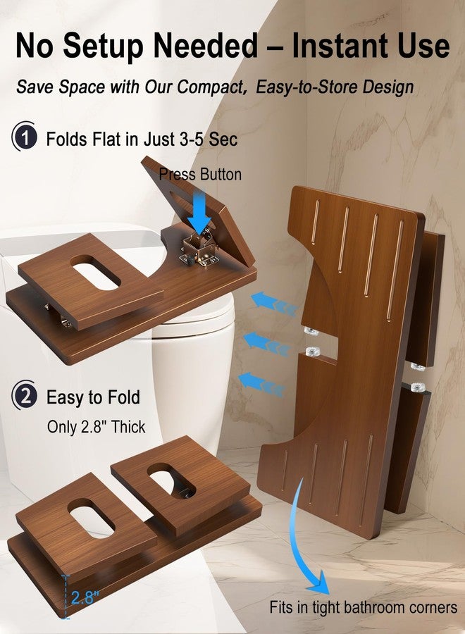 YOSE Foldable Toilet Stool, 7.5 Inches Bamboo Toilet Stool Squat for Adults, Collapsible Poop Stool for Bathroom, Potty Step Stool with Non-Slip Strip - Image 2