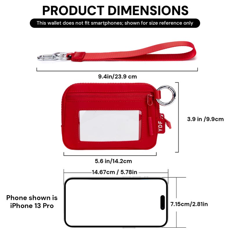 YDF Keychain Wallet for Women Mini Zip Wristlet Wallets with ID Window, Small Coin Purse Keychain Card Holder Organizer, Detachable Strap Gifts for Women, Red - Image 4