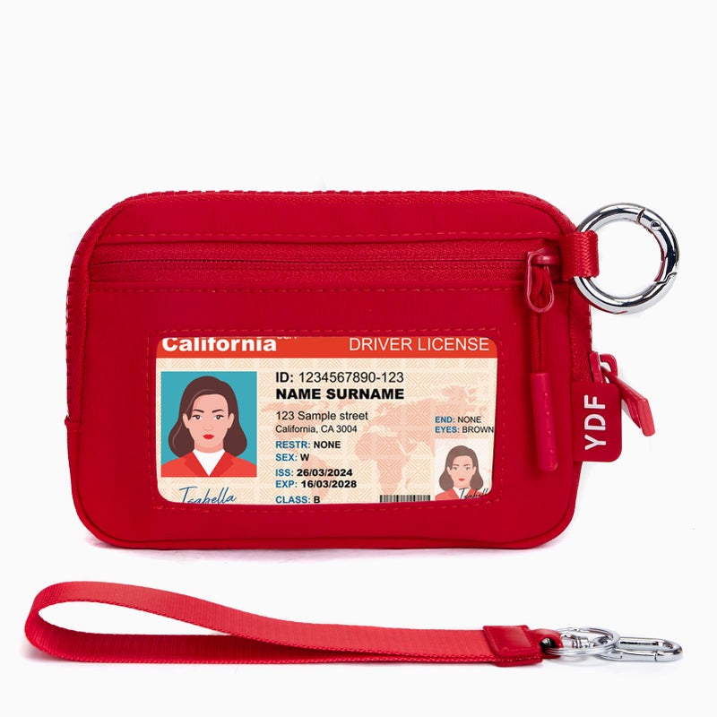 YDF Keychain Wallet for Women Mini Zip Wristlet Wallets with ID Window, Small Coin Purse Keychain Card Holder Organizer, Detachable Strap Gifts for Women, Red - Image 1