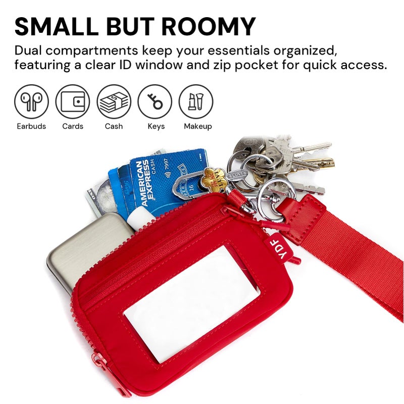 YDF Keychain Wallet for Women Mini Zip Wristlet Wallets with ID Window, Small Coin Purse Keychain Card Holder Organizer, Detachable Strap Gifts for Women, Red - Image 5