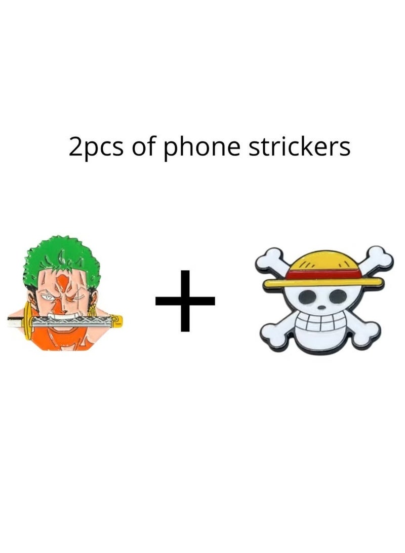 ACLIX 2-in-1 Anime Stickers Set  Straw Hat Logo & Zoro Character for Mobile Phones  High Quality 3D Metal Iron Design - Image 1