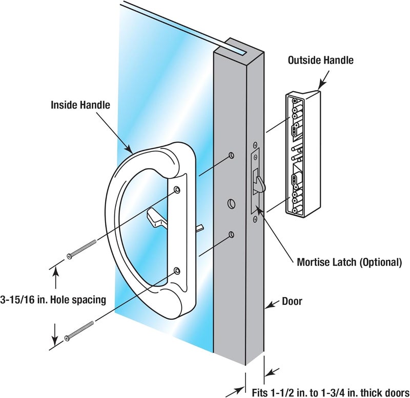 PRIMELINE C 1225 Mortise Style Sliding Patio Door Handle Set - Replace Old or Damaged Door Handles Quickly and Easily – White Diecast, Non-Keyed, Fits 3-15/16” Hole Spacing (1 Set) - Image 3