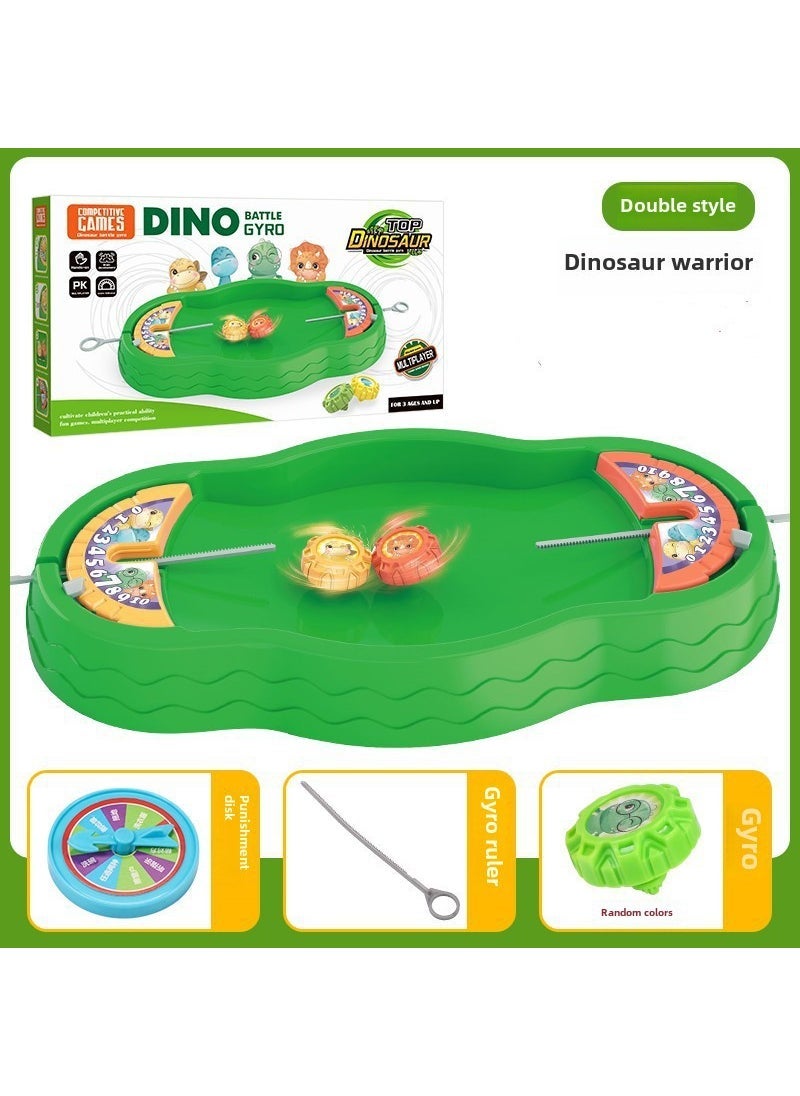 1 x 5 pcs Dinosaur Battle Spinning Tops Family Table Game Green double chopsticks plate [4 pull ruler +2 Gyro] Color box