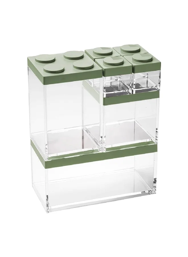 OMADA 7-Piece Acrylic and Plastic Brickstore Storage Box Set Sage Green and Clear 5.7 x 47.8 x 35.5 cm M6530NA