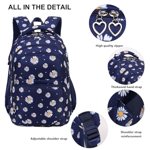 goldwheat Daisy Printed Backpacks With Lunch Pack Pencil Case 3pcs, Lightweight Waterproof Bookbag For Middle School - Image 4