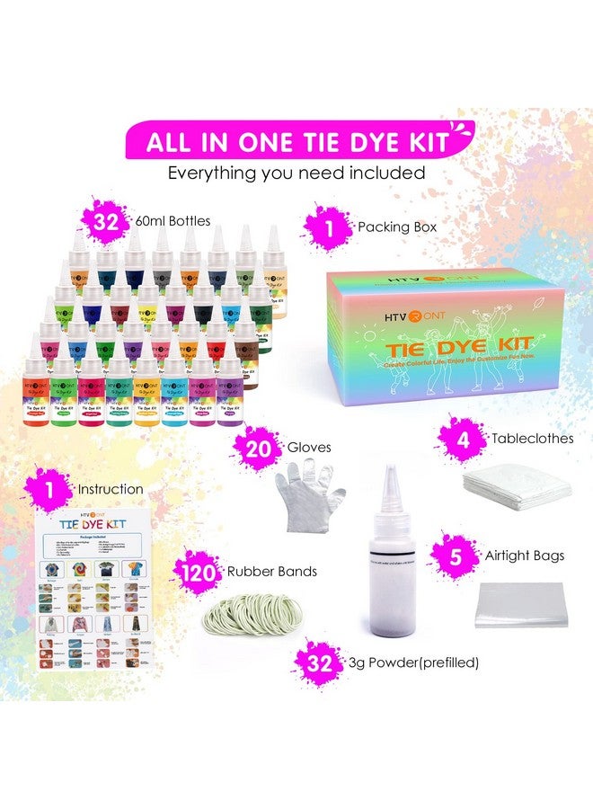 HTVRONT Tie Dye Kit 32 Vibrant Colors Prefilled Bottles Tyedyedye Kit Permanent Nontoxic For Large Groups Kids Adultstye Fabric Textile Handmade Party(Just Add Water) - Image 3